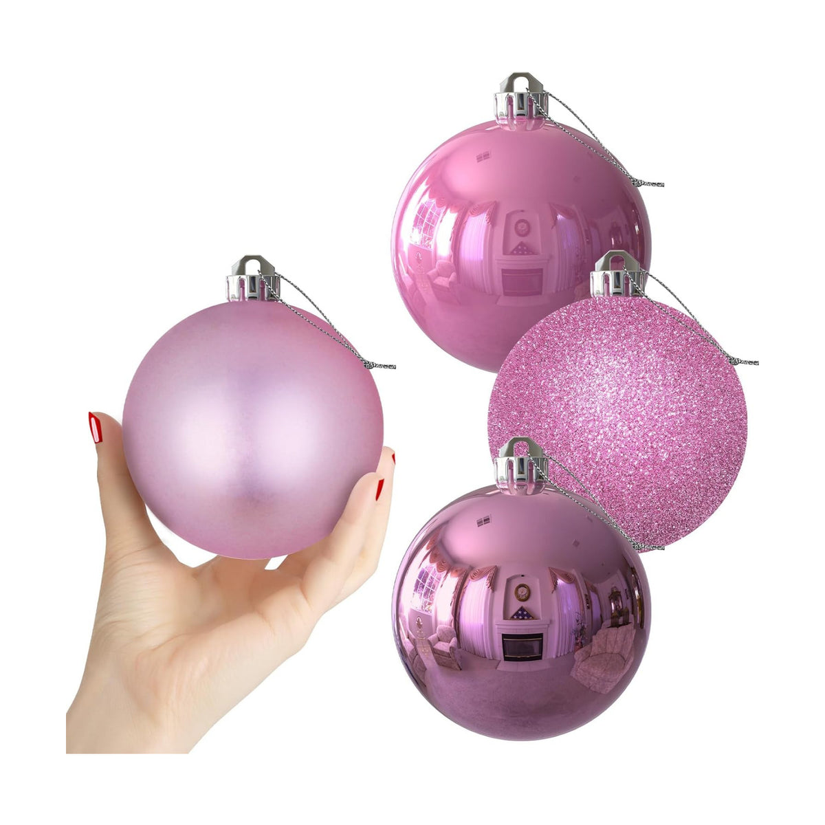 Bubblegun Pink 4.0" Large Christmas Balls - Christmas Tree Decoration Ornaments Shatterproof Hanging Balls for Birthday Halloween Holiday Wedding Decorations Set of 4pcs