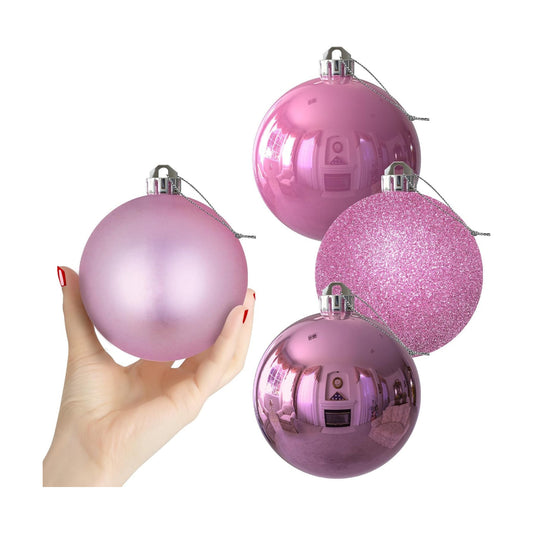 Bubblegun Pink 4.0" Large Christmas Balls - Christmas Tree Decoration Ornaments Shatterproof Hanging Balls for Birthday Halloween Holiday Wedding Decorations Set of 4pcs