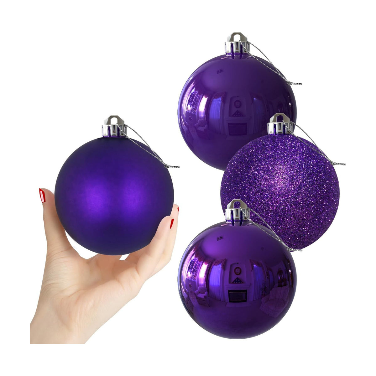 Purple 4.0" Large Christmas Balls - Christmas Tree Decoration Ornaments Shatterproof Hanging Balls for Birthday Halloween Holiday Wedding Decorations Set of 4pcs