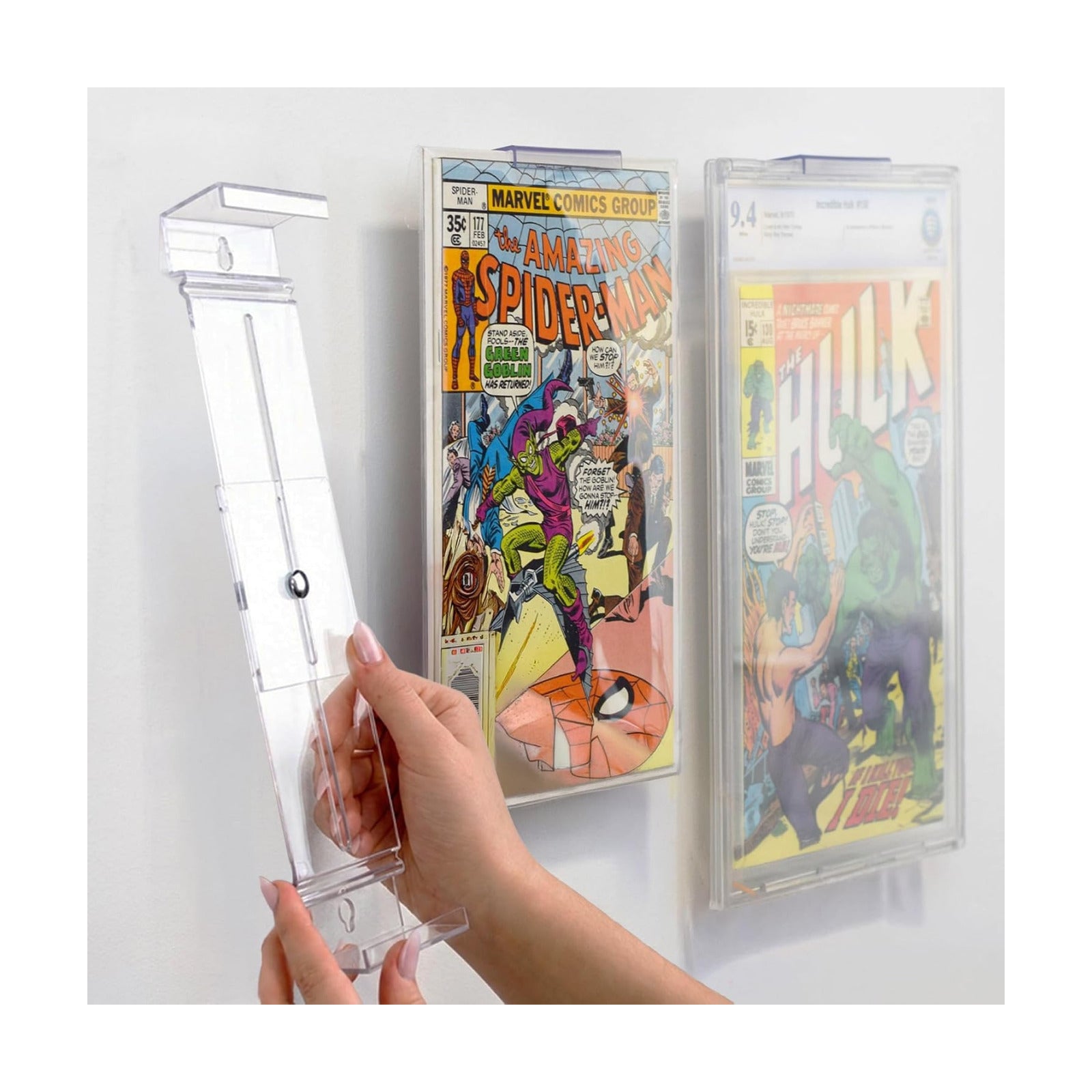 CollectorMount™ Comic Book Frame Wall Mount & Shelf Stand, 3 Pack | Patented Adjustable Display for Comic Books, Graded