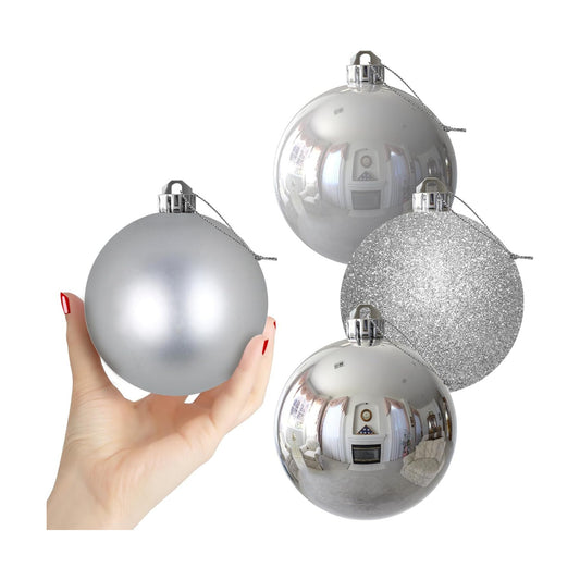 Silver 4.0" Large Christmas Balls - Christmas Tree Decoration Ornaments Shatterproof Hanging Balls for Birthday Halloween Holiday Wedding Decorations Set of 4pcs