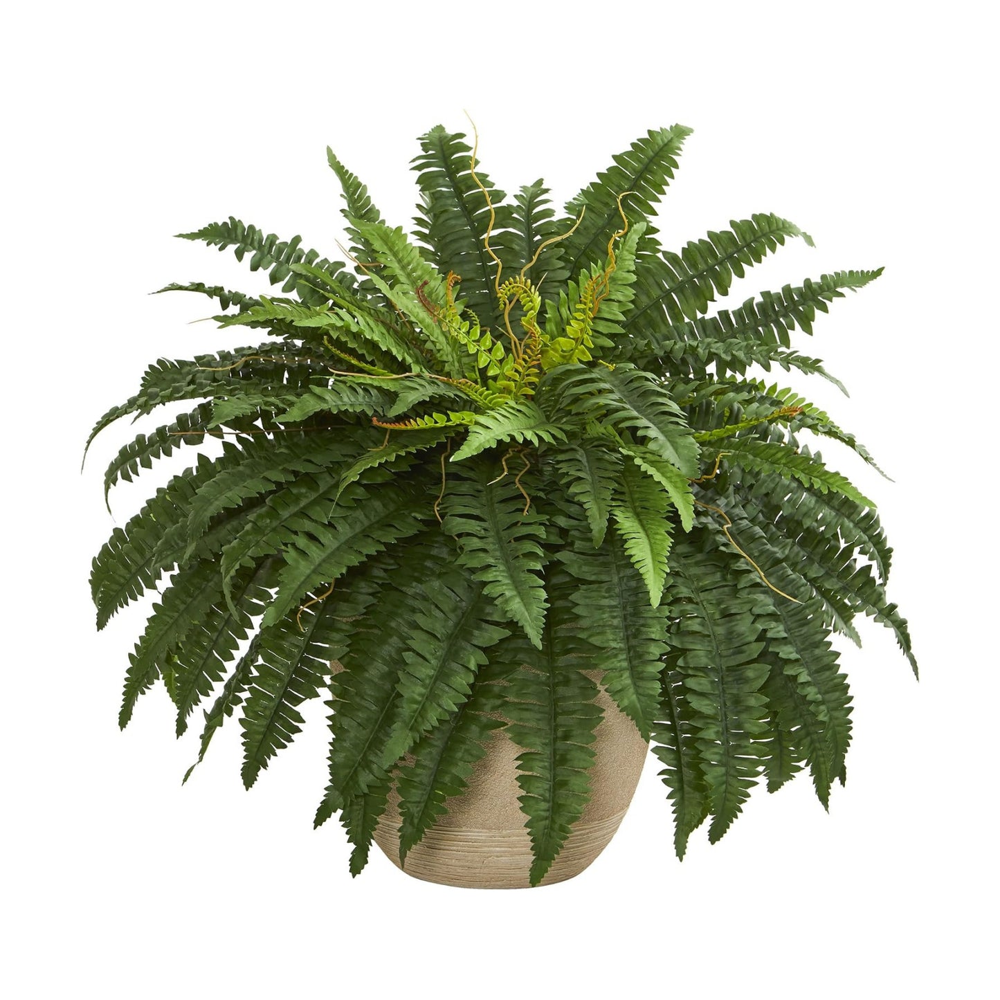 Artificial Boston Fern Plant in Sandstone Planter / 22 Inch