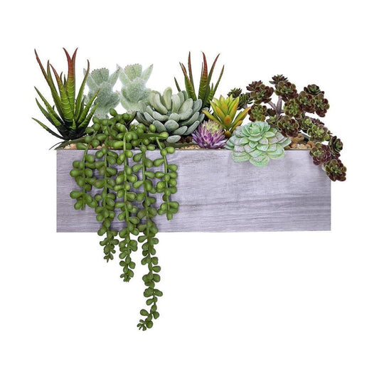 Artificial Potted Succulents Plants Arrangement Fake Succulent Plants in Rectangular Wooden Pot