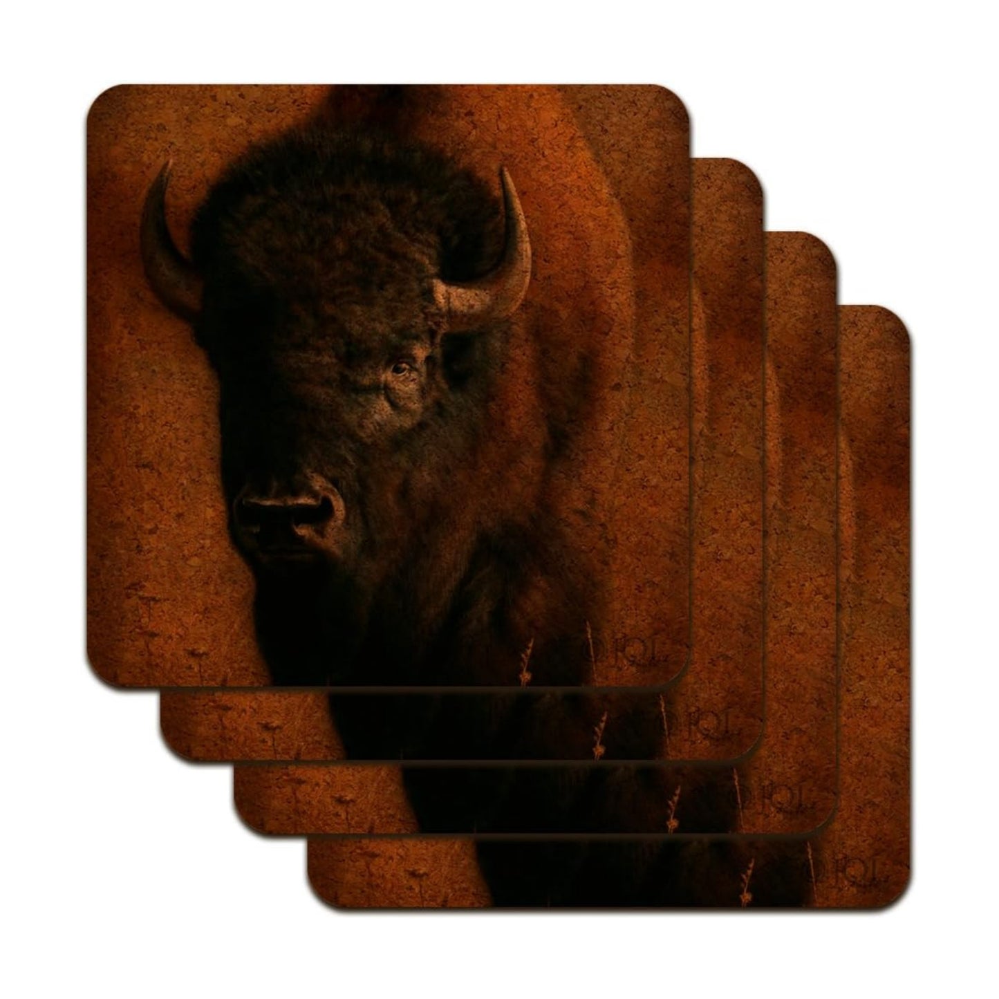 Bison Buffalo on the Praire Field Low Profile Novelty Cork Coaster Set