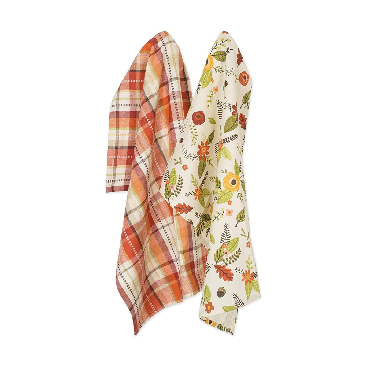 DII Fall Basics Kitchen Dishtowel Collection Printed & Plaid Fall Dish Towel Set, 18x28, Floral Plaid, 2 Count
