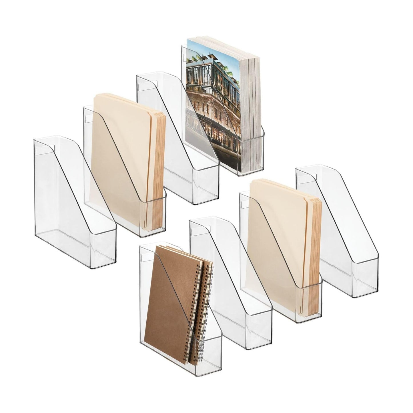 mDesign Plastic Slim Vertical File Folder Storage Organizer Bin with Handle, Hold Notebooks, Binders, Envelopes