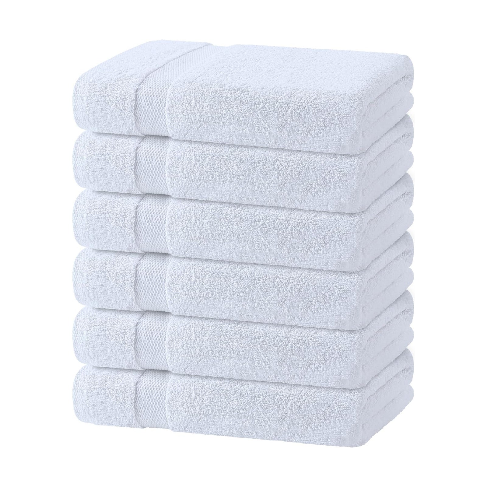 White Bath Towels 24x50 Inch, 6 Pack - Extra Absorbent Cotton Towel Set for Bathroom
