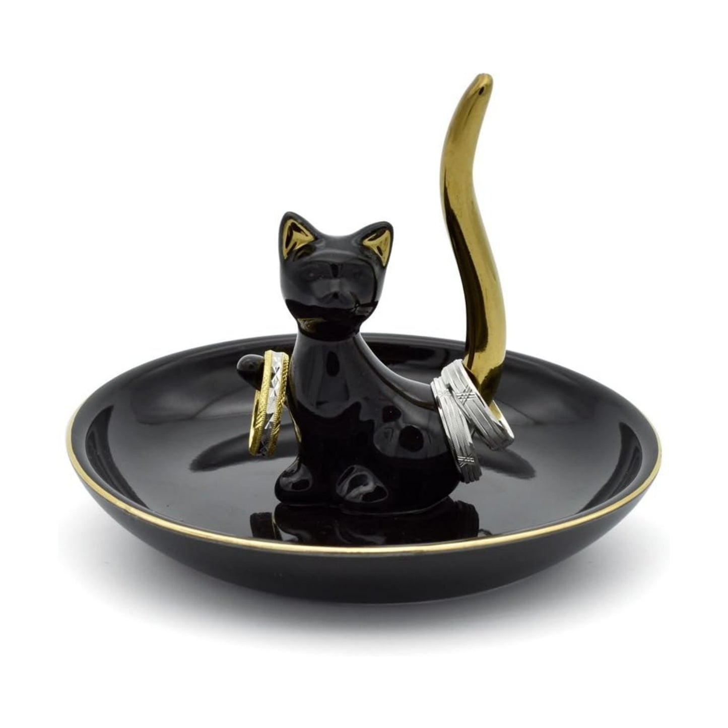 Happy Cat Posture Ring Holder Jewelry Storage Dish Trinket Tray / One Size / Black Love Cat