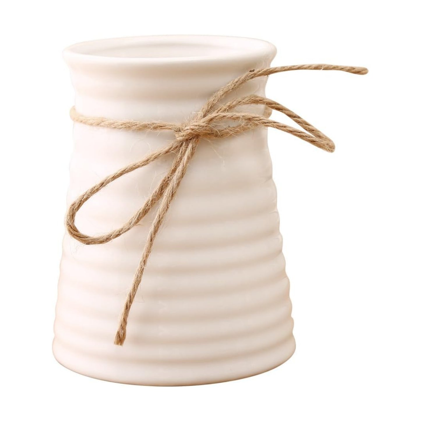 Modern Ribbed Design Small Ceramic Decorative Tabletop Centerpiece Vase/Flower / White / 5.7 Inch