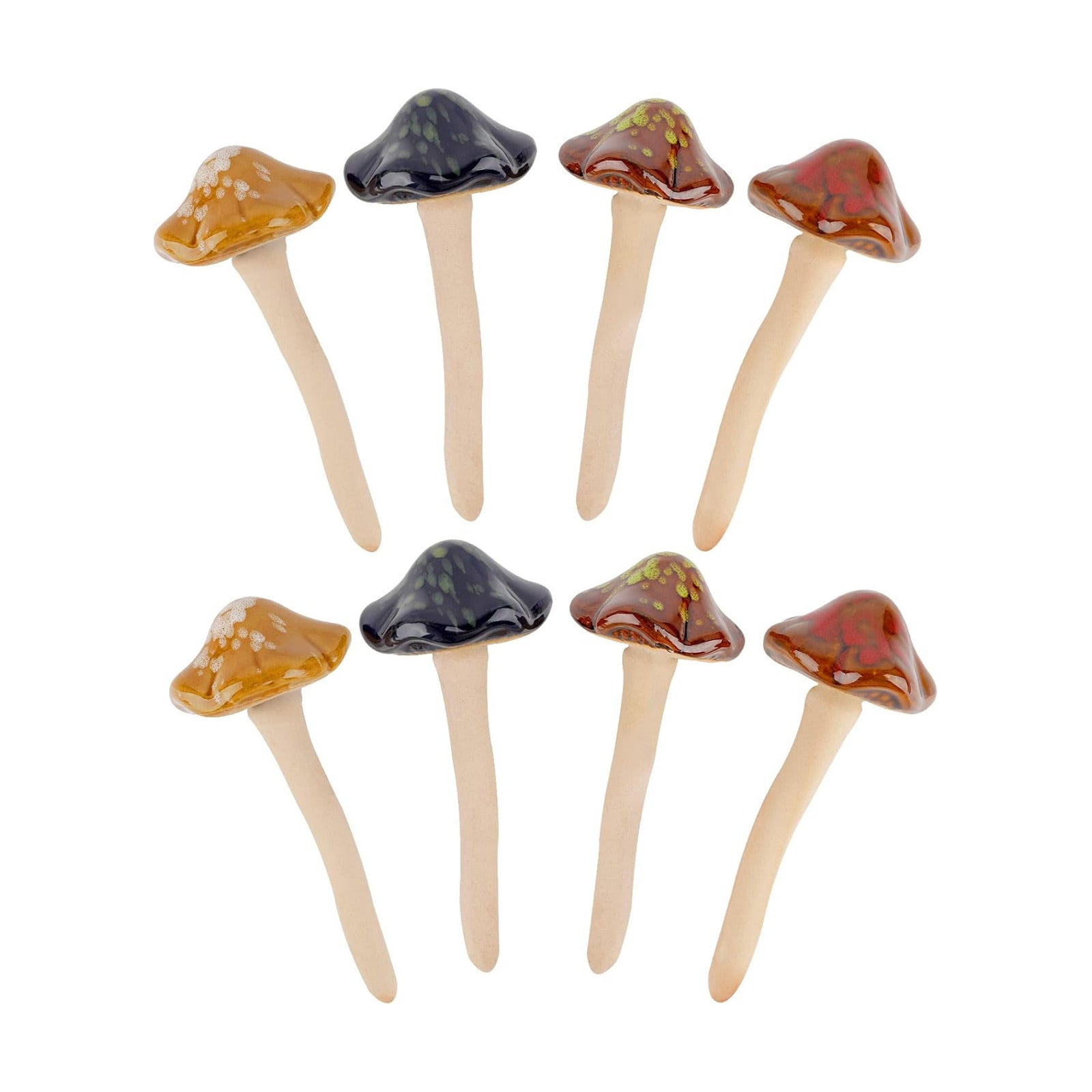 Ceramic Garden Mushrooms Figurine Decorative Plants Stakes Accessories Lawn / Blooming-1 / Set of 8