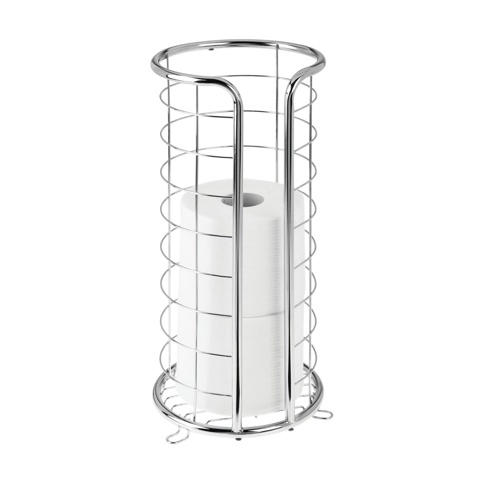 mDesign Metal Free Standing Toilet Paper Organizer Stand - 3 Rolls of Jumbo Toilet Tissue Storage - Bathroom Decor
