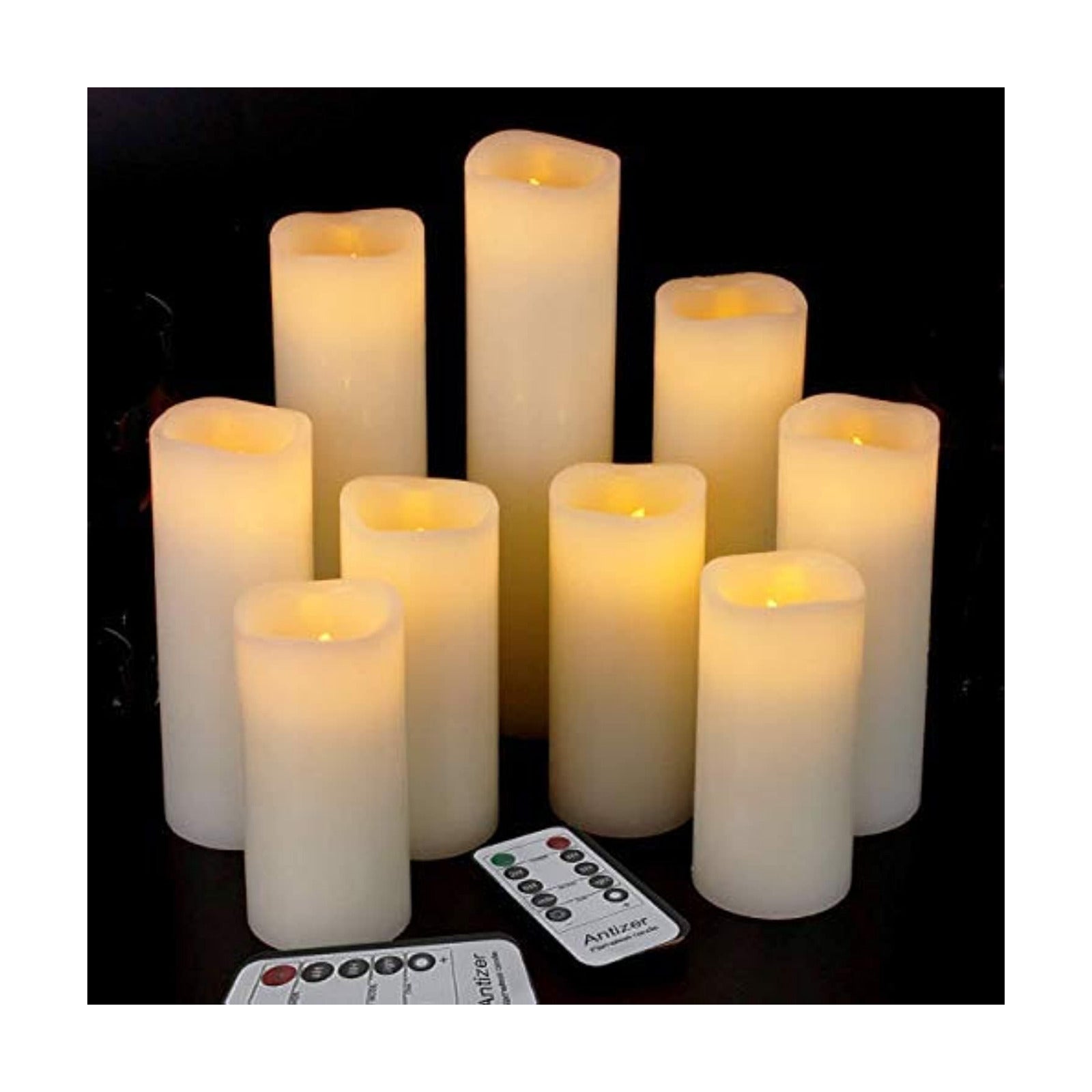 Flameless Candles Led Candles Pack of 9 (H 4" 5" 6" 7" 8" 9" x D 2.2") Real Wax Battery Candles with Remote Timer for
