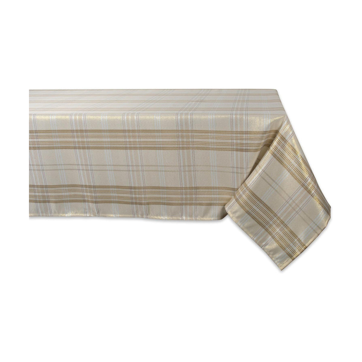 DII Holiday Dining Table & Kitchen Décor Metallic Fabric, Christmas Tablecloth, 52x52 , Gold & Cream Plaid