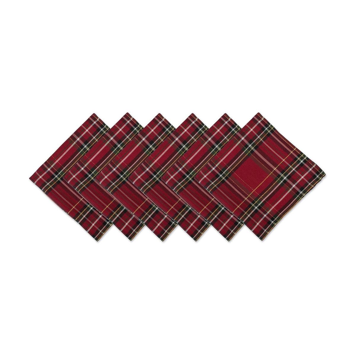DII Holiday Dining Table & Kitchen Décor Metallic Fabric, Christmas Napkin Set, 20x20, Red Tartan Plaid, 6 Piece