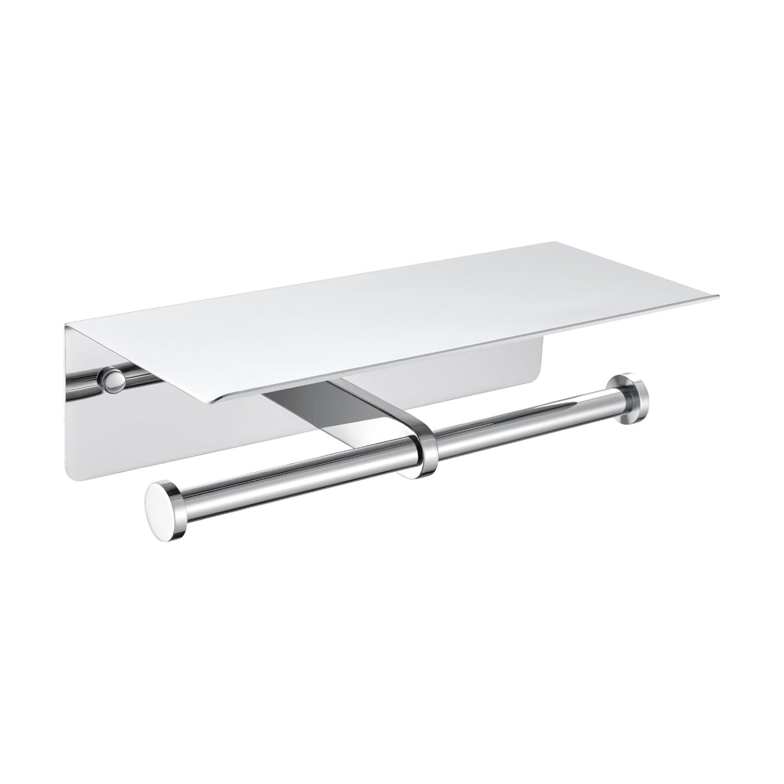 APLusee Polished Chrome Double Toilet Paper Holder with Shelf, Wall Mounted | 304 Stainless Steel, Rustproof for
