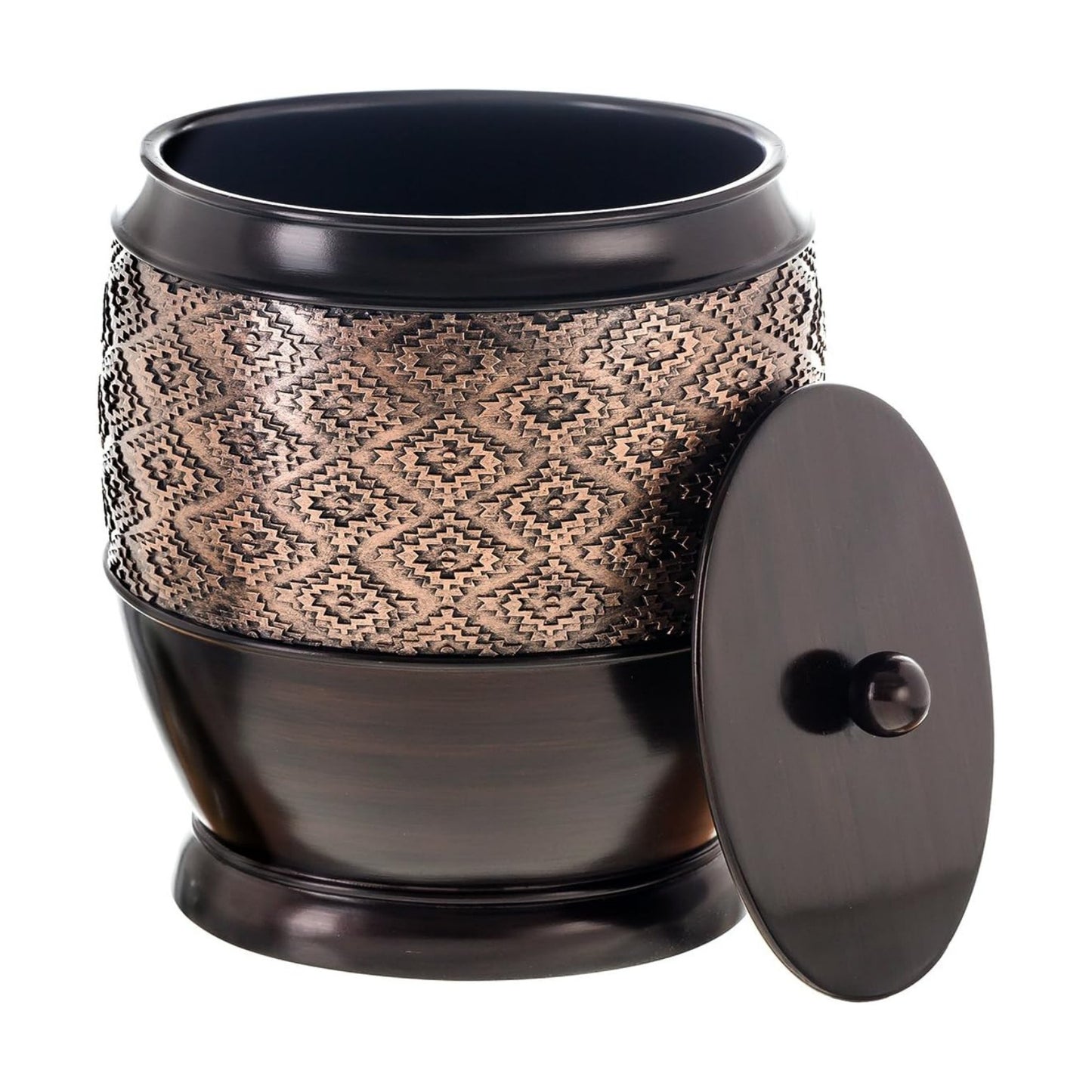 Creative Scents Dublin Brown Small Bathroom Trash Can with Lid - 1.3 Gal / 4.8L Decorative Oval Waste Basket - Durable