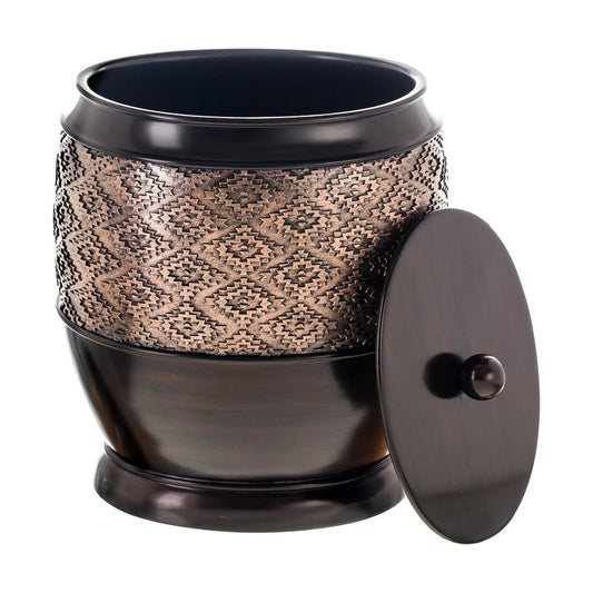Creative Scents Dublin Brown Small Bathroom Trash Can with Lid - 1.3 Gal / 4.8L Decorative Oval Waste Basket - Durable