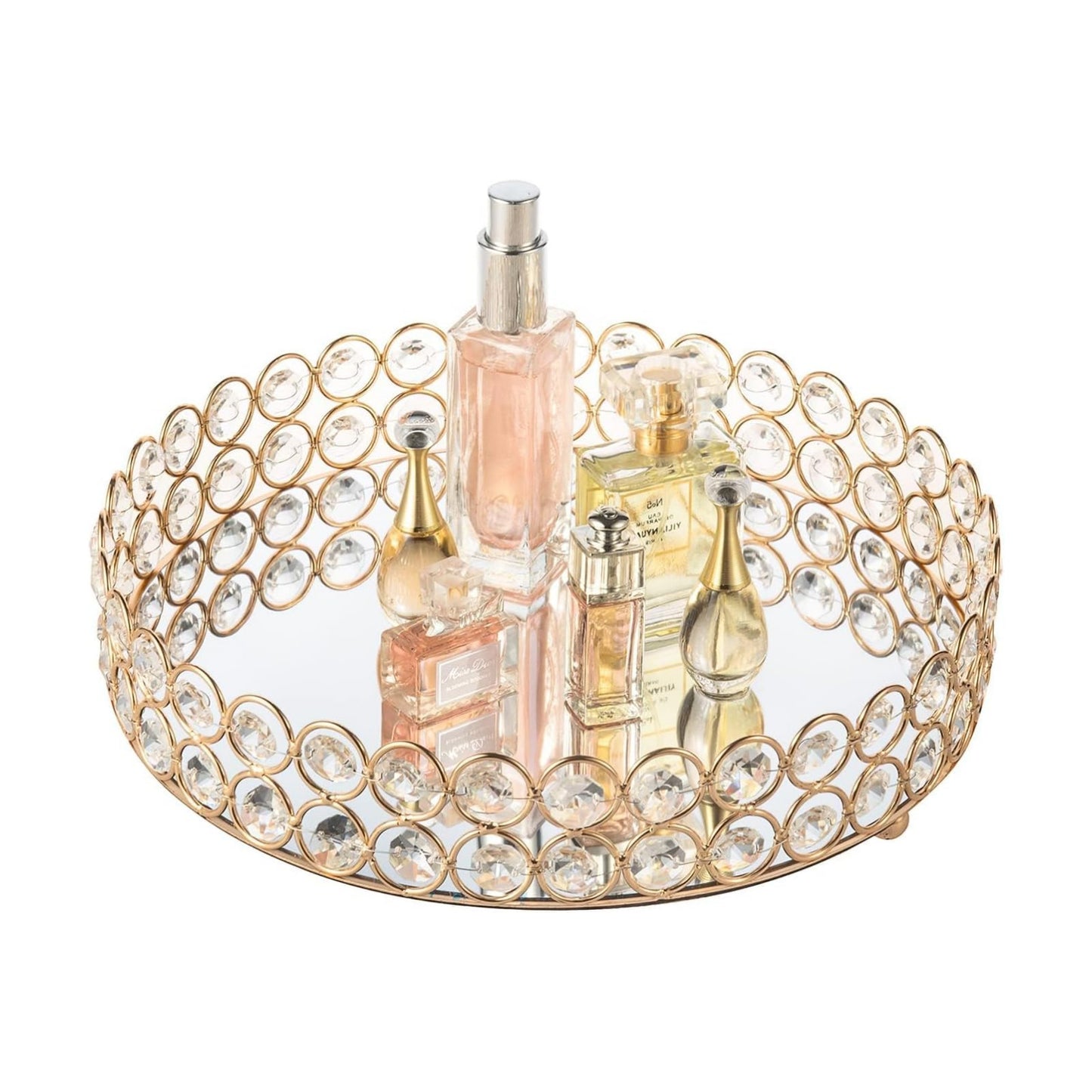 Crystal Perfume Tray Makeup Cosmetic Vanity Organizer Jewelry Trinket Display Storage / Gold