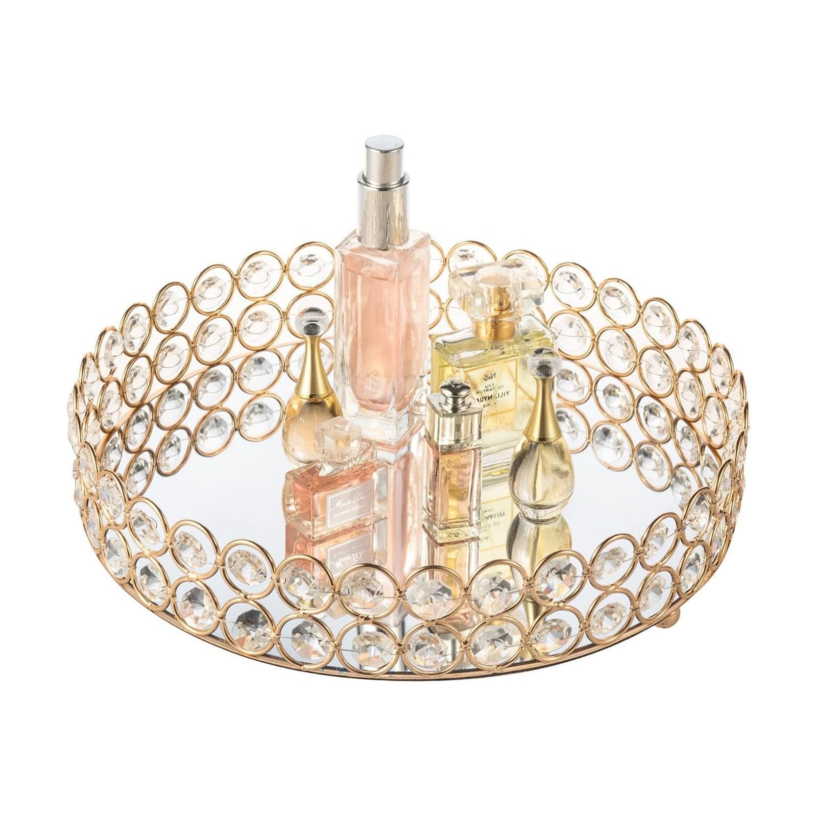 Crystal Perfume Tray Makeup Cosmetic Vanity Organizer Jewelry Trinket Display Storage / Gold