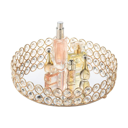 Crystal Perfume Tray Makeup Cosmetic Vanity Organizer Jewelry Trinket Display Storage / Gold
