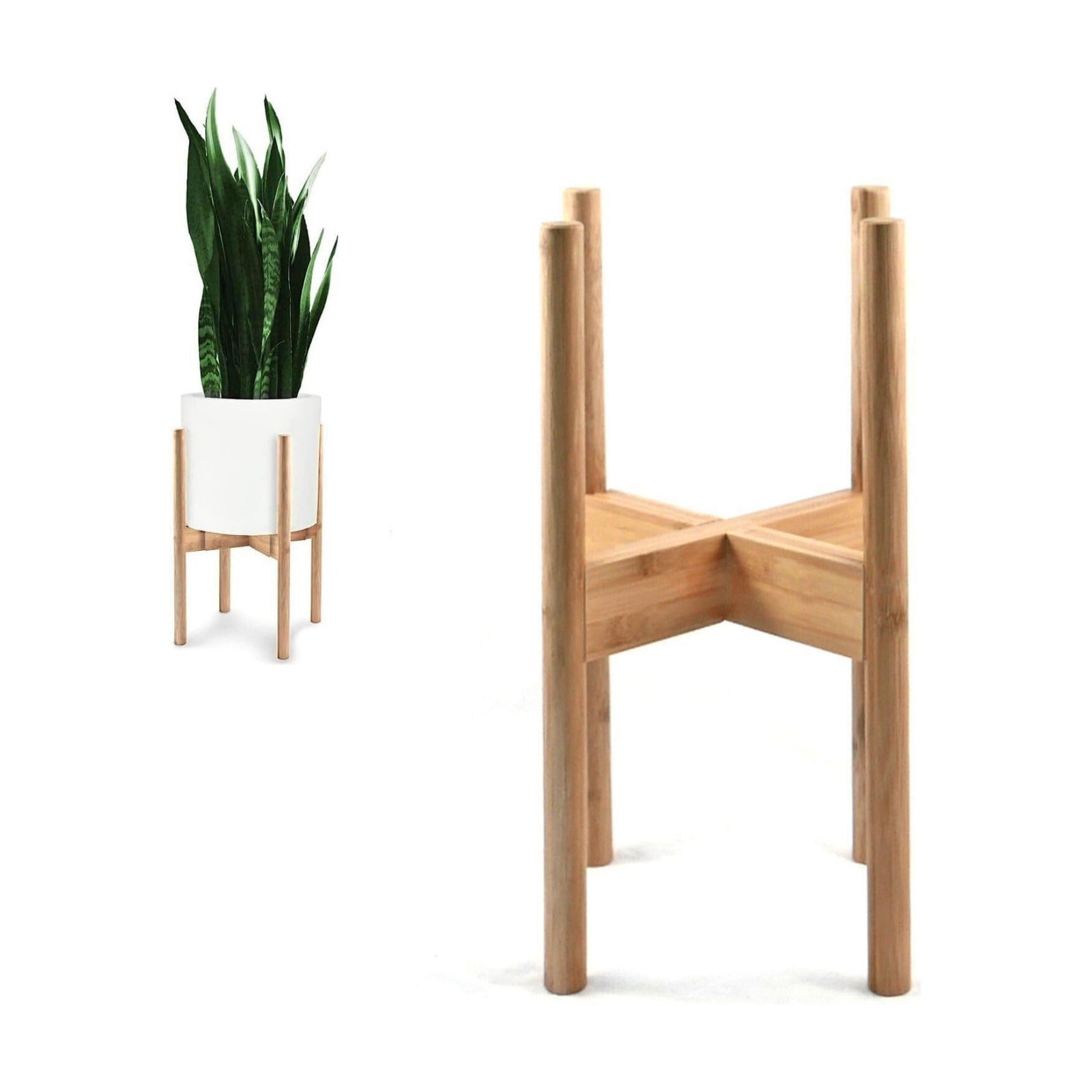 Fox & Fern Large Adjustable Plant Stand Indoor, Bamboo Stand, 8 - 12 Inch | Plug In Design, Holds 200 lbs, Two Heights