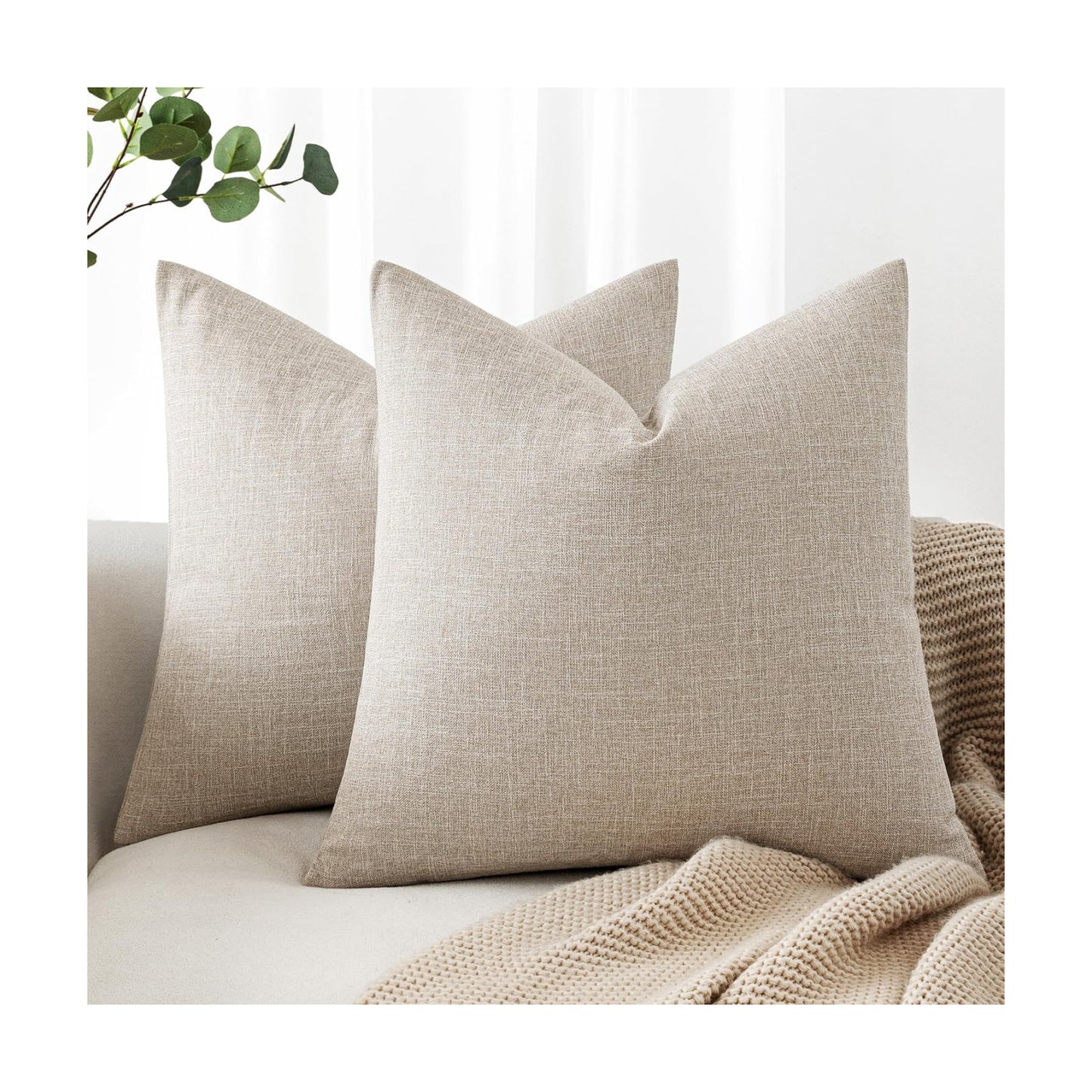Decorative Linen Burlap Textured Pillow Covers Farmhouse Boho Accent / 18 x 18 / Taupe / Set of 2