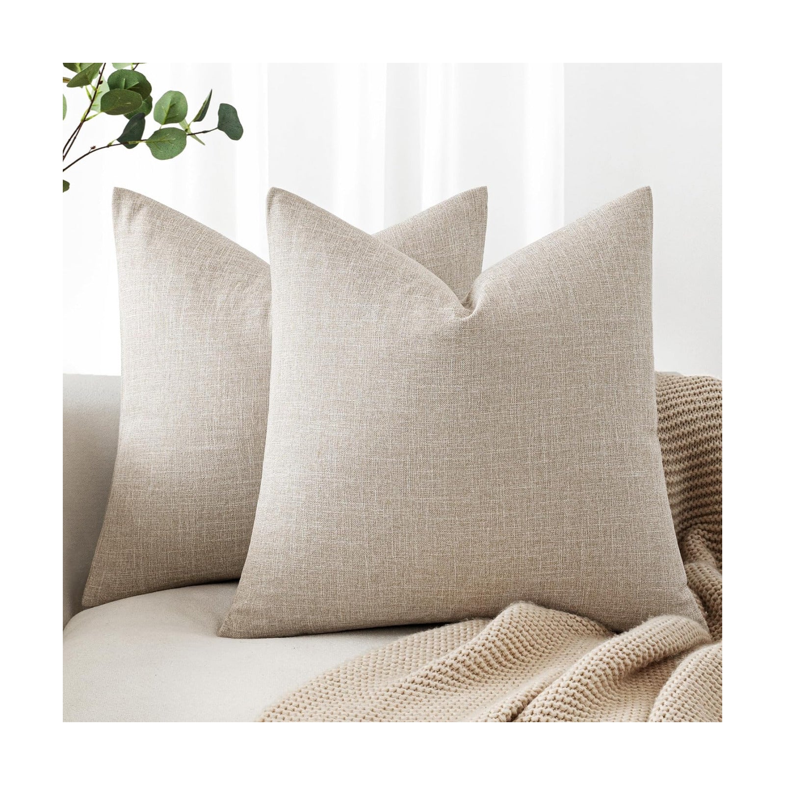 Decorative Linen Burlap Textured Pillow Covers Farmhouse Boho Accent / 18 x 18 / Taupe / Set of 2