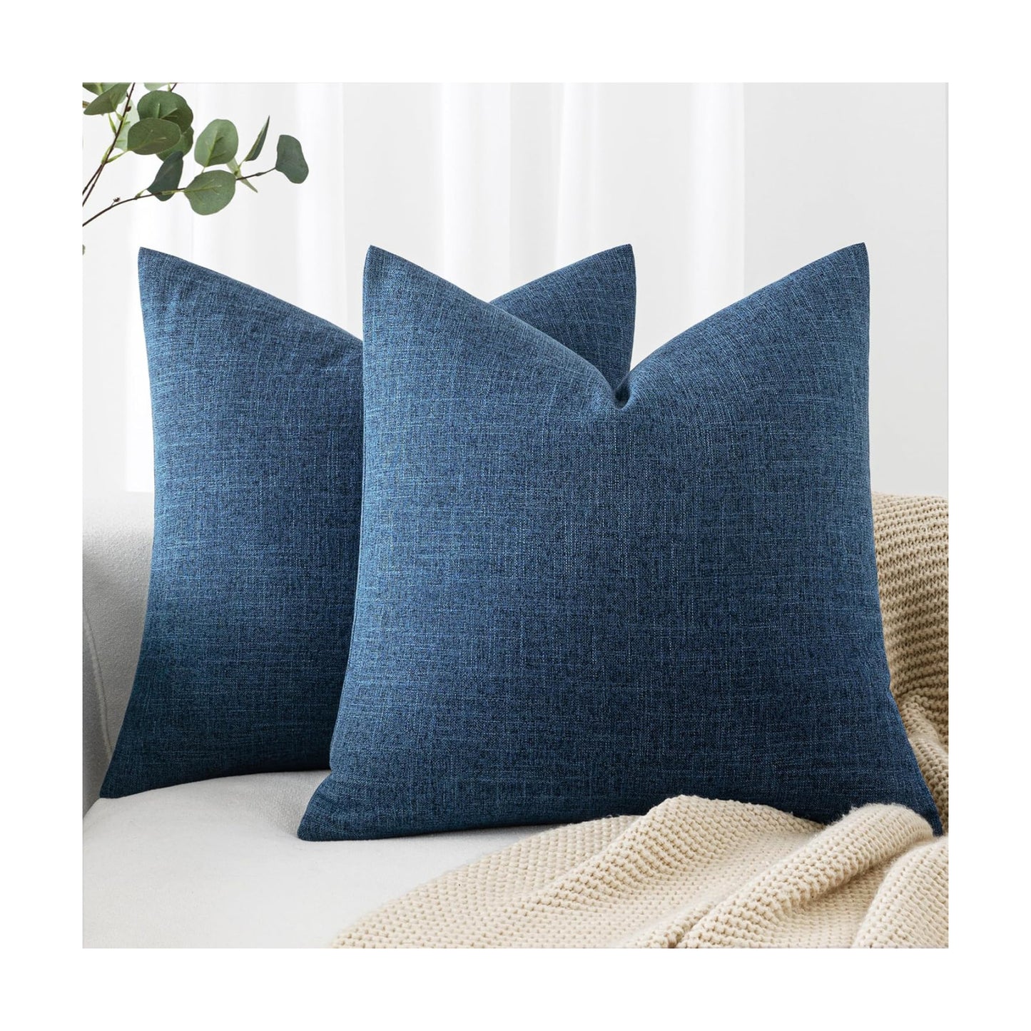 Decorative Linen Burlap Coastal Pillow Covers Farmhouse Accent / 18 x 18 / Blue / Set of 2