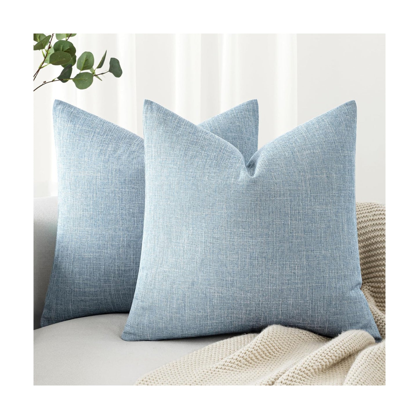 Decorative Linen Burlap Textured Pillow Covers Farmhouse Boho / 18 x 18 / Light Blue / Set of 2
