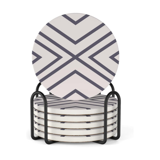 Holder / Ceramic Drink Coasters / Grey Line / 4 Inch / Set of 6