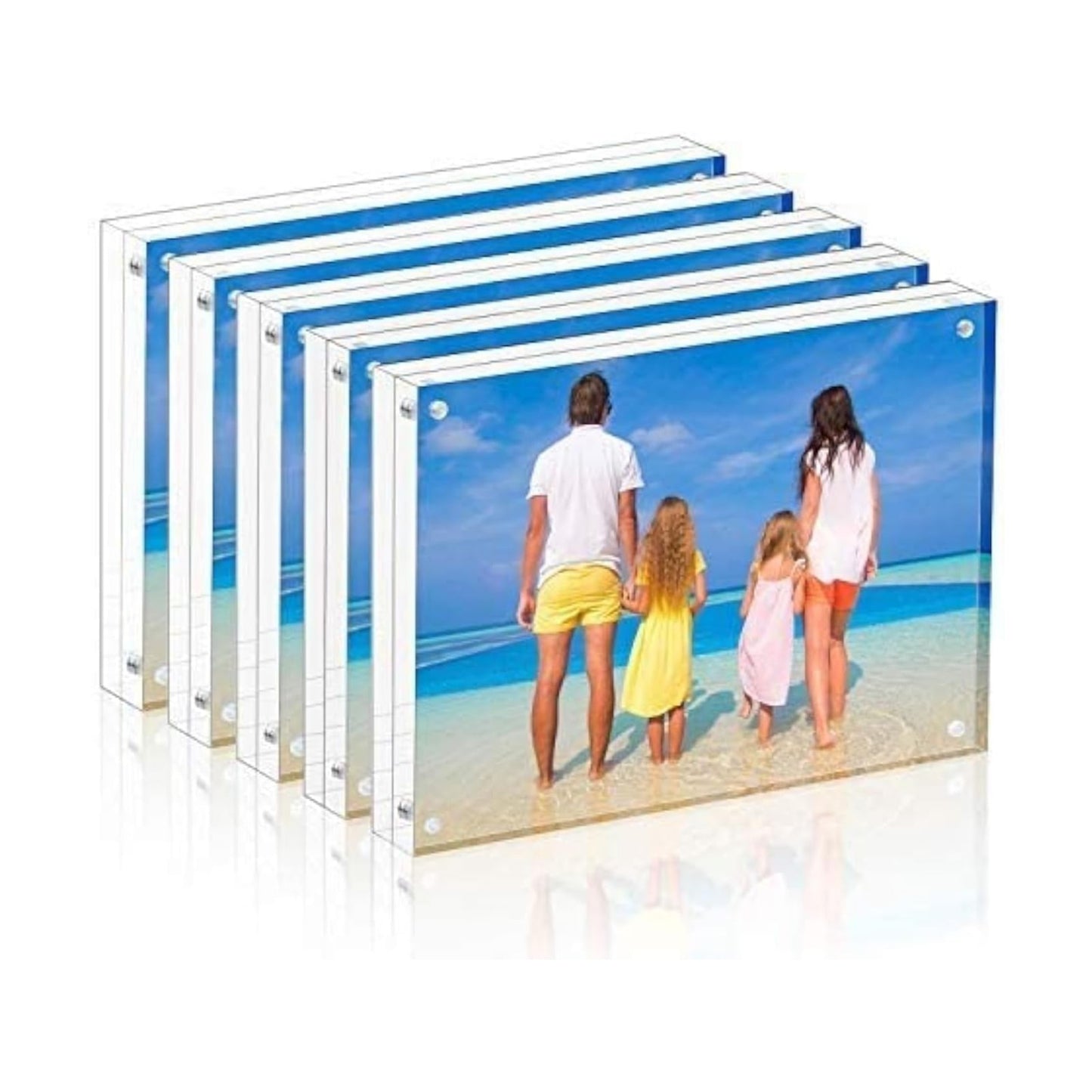 Meetu Acrylic Picture Frame 4x6,Clear Freestanding Double Sided 20mm Thickness Frameless Magnetic Photo Frames Desktop