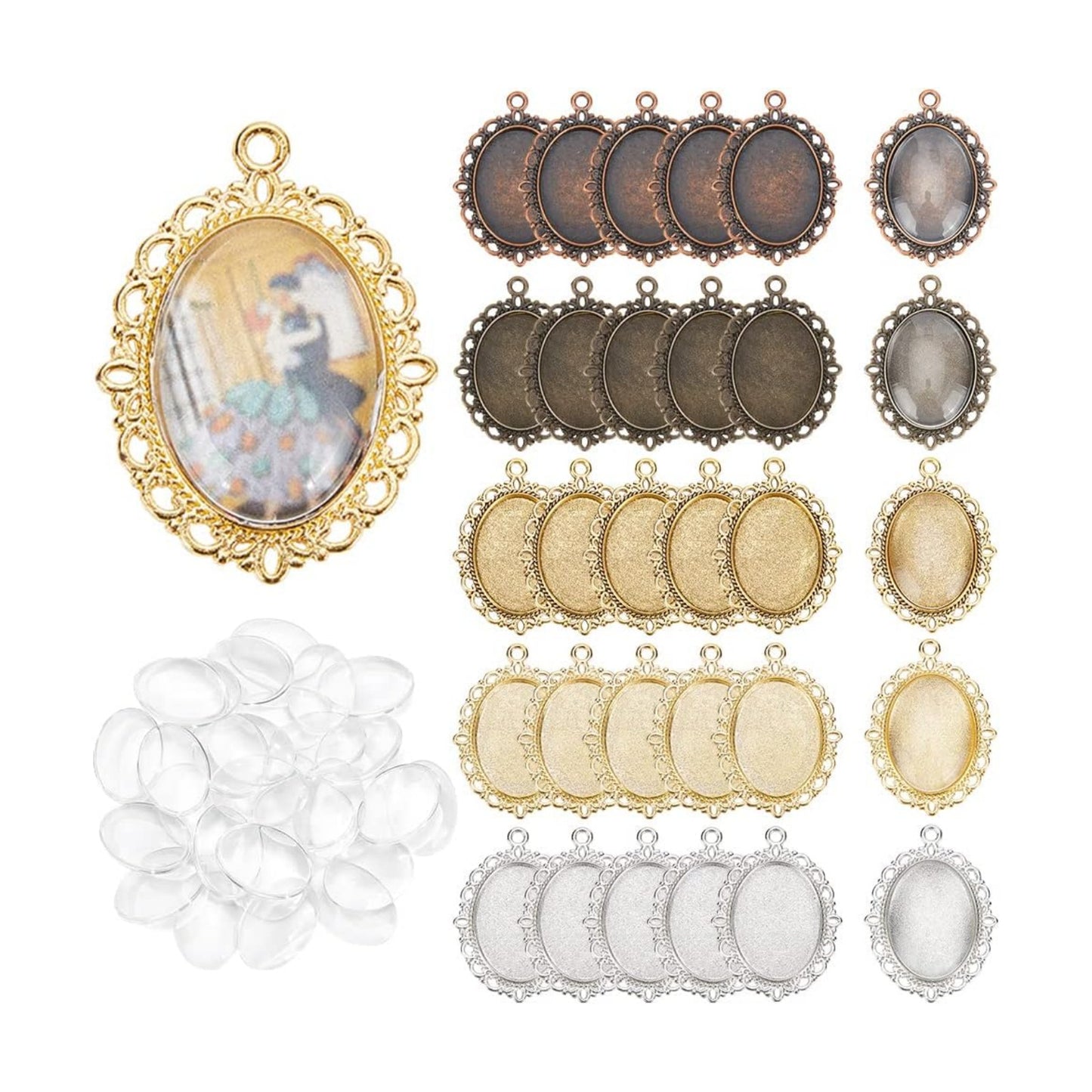 mm Glass Cabochon Dome Tiles / 7 Color Oval - 30 Sets / 25 x 18 / Set of 60