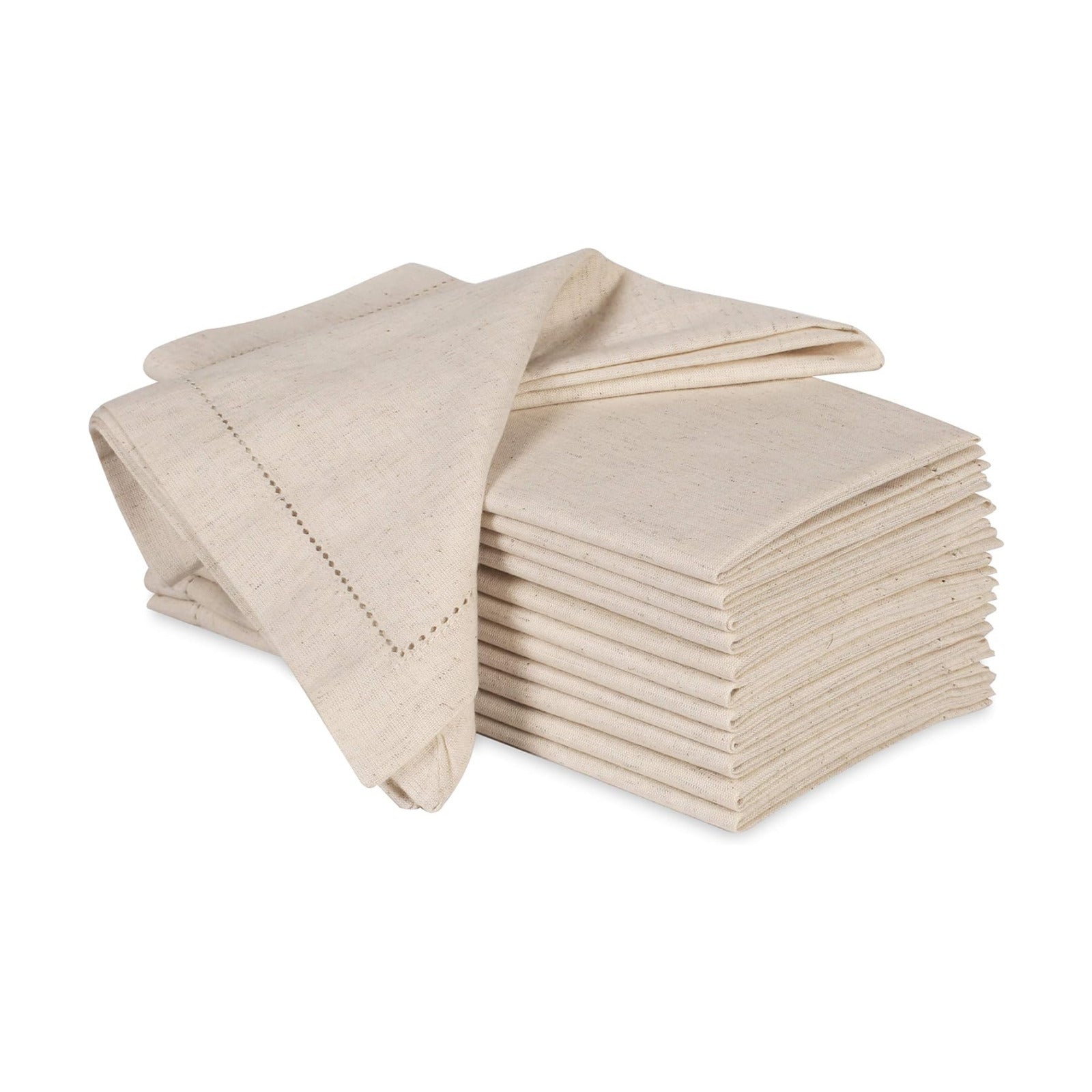 Ramanta Home Natural Cloth Dinner Napkin Set of 12-20x20 Inch, Premium Cotton Linen Flax Hemstitched Napkins, Soft