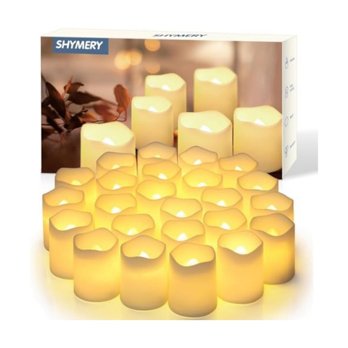 SHYMERY Flameless Votive Candles,Flameless Flickering Electric Fake Candle,24 Pack 200+Hour Battery Operated LED Tea Lights in Warm White for Wedding, Table, Halloween,Christmas Decorations 1.5"X1.7"