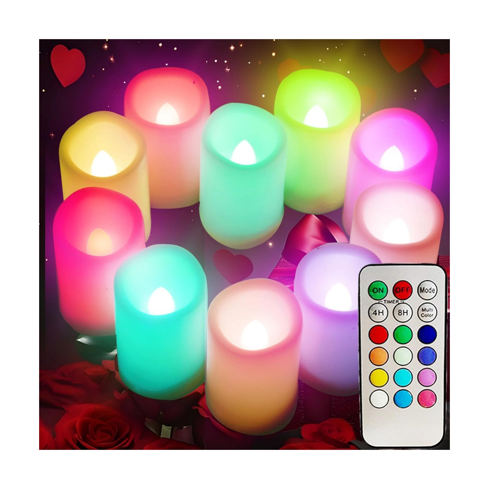 Multi Color Changing Votive Flameless Candles with Remote and Timer - Battery Operated Led Tea Light Candles，Set of 10