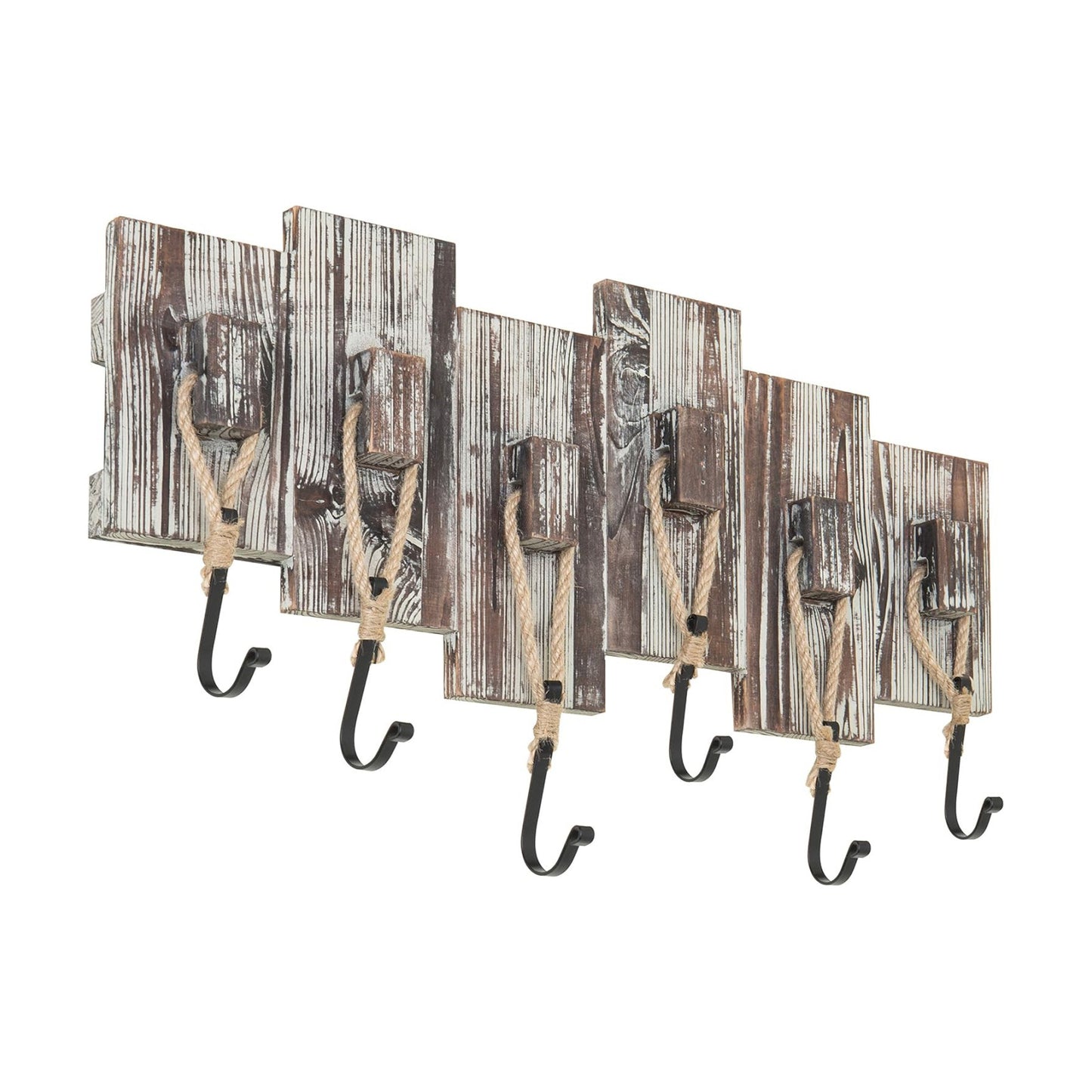 6 Hook Wall Mounted Entryway Coat and Hat Rack / Torched Wood