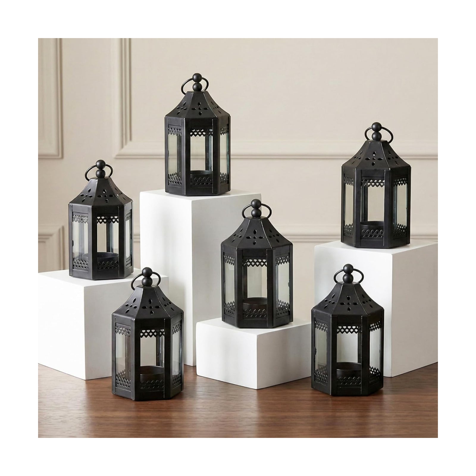 Vela Lanterns Tea Light Candle Holders, Mini Table Centerpieces, Black | Halloween & Wedding Decor, Decorative Indoor
