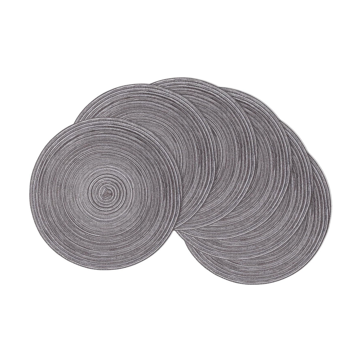 SHACOS Round Braided Placemats Set of 6 Round Table Mats 15 inch Cotton Washable for Holiday Party (Black Gray, 6)