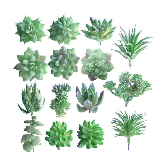 Artificial Succulent Plants Unpotted Faux Flower Succulents Mini Echeveria Picks / Green / Set of 15