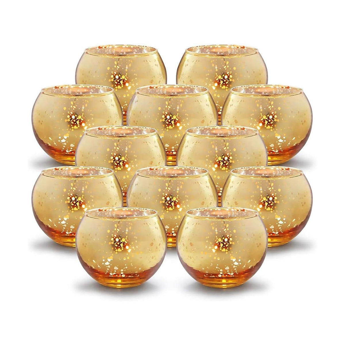 Volens Round Gold Votive Candle Holders, Mercury Glass Votives Set of 12