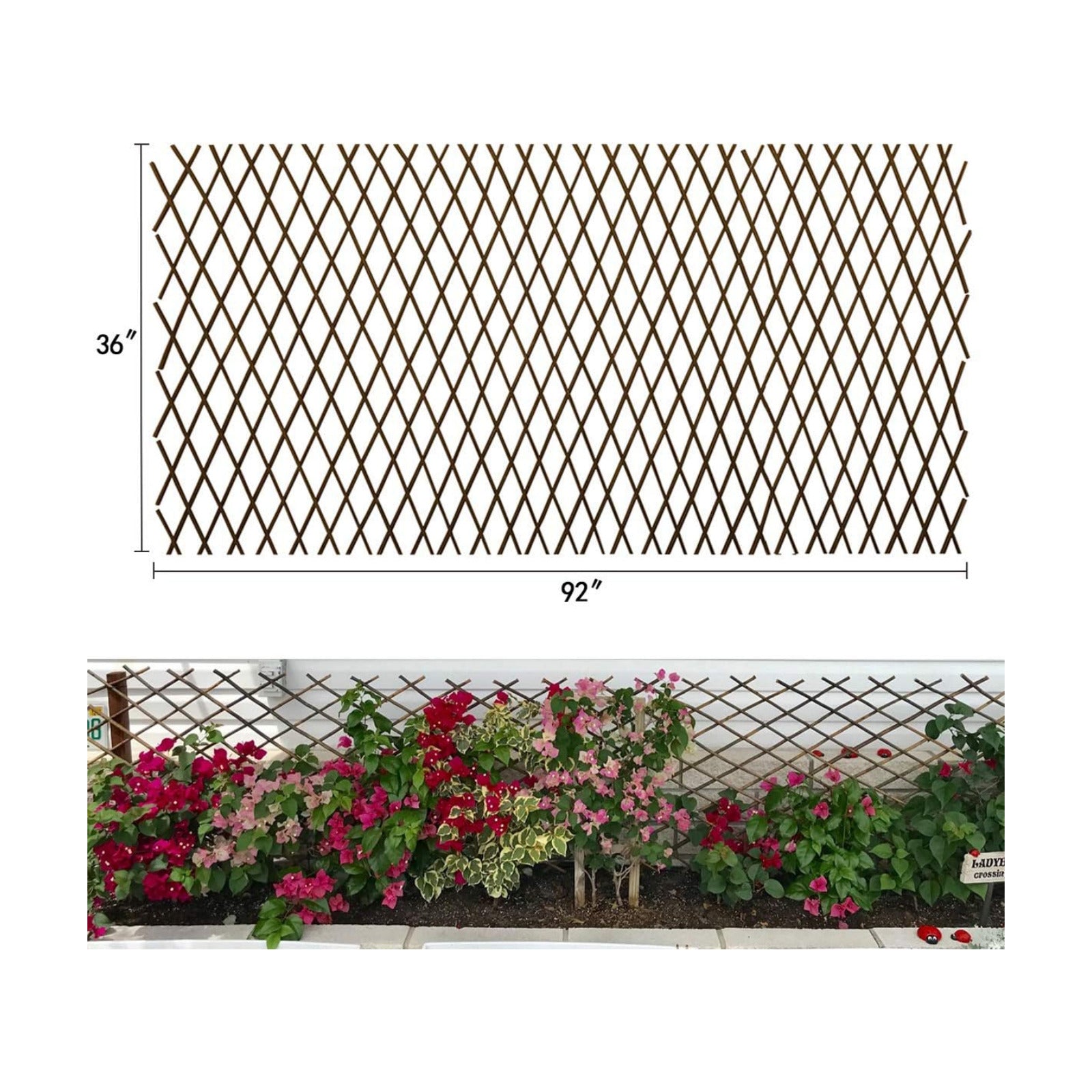 Expandable Garden Trellis Plant Support Willow Lattice Fence Panel for Climbing Plants Vine Ivy Rose Cucumbers Clematis