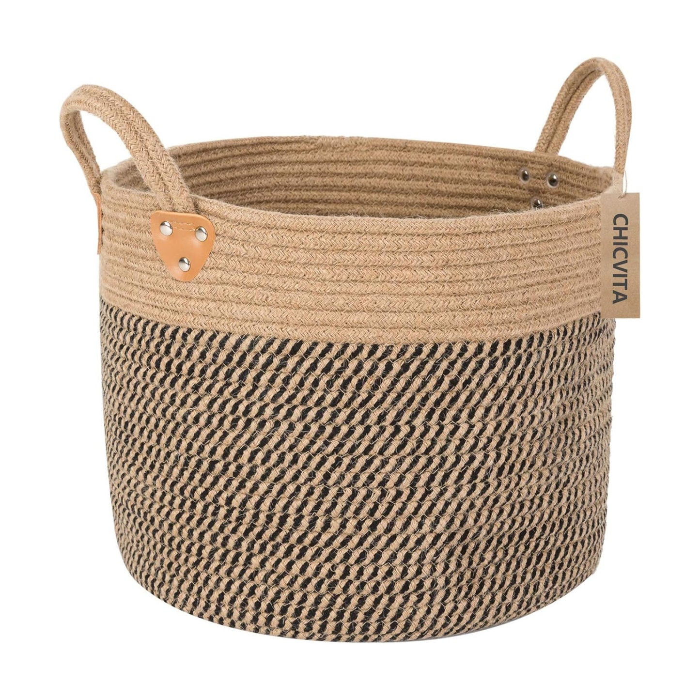 Wicker Laundry Basket / Black / 14"W x 12"H