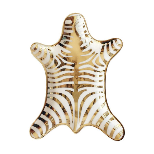 Zebra Stripe Jewelry Tray Ceramic Dishes Plate Gilded 5.9 / Gold
