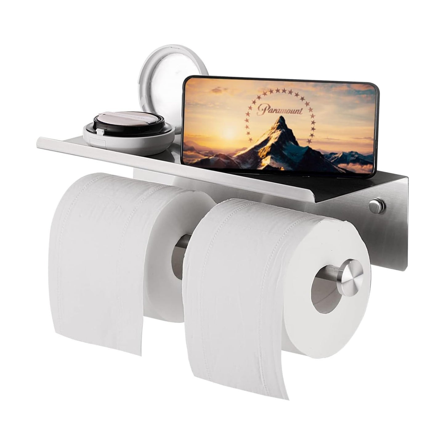 Toilet Paper Holder with Shelf, Double Roll Holder, Brushed Nickel | 304 Stainless Steel, Wall Mounted, Anti-Drop