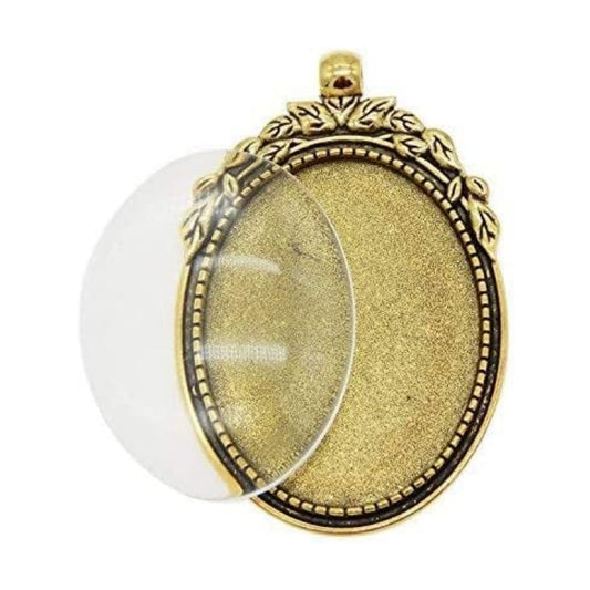 Oval Antiqued Color Blank Photo Setting Bezel Tray Pendant / Gold / Set of 10