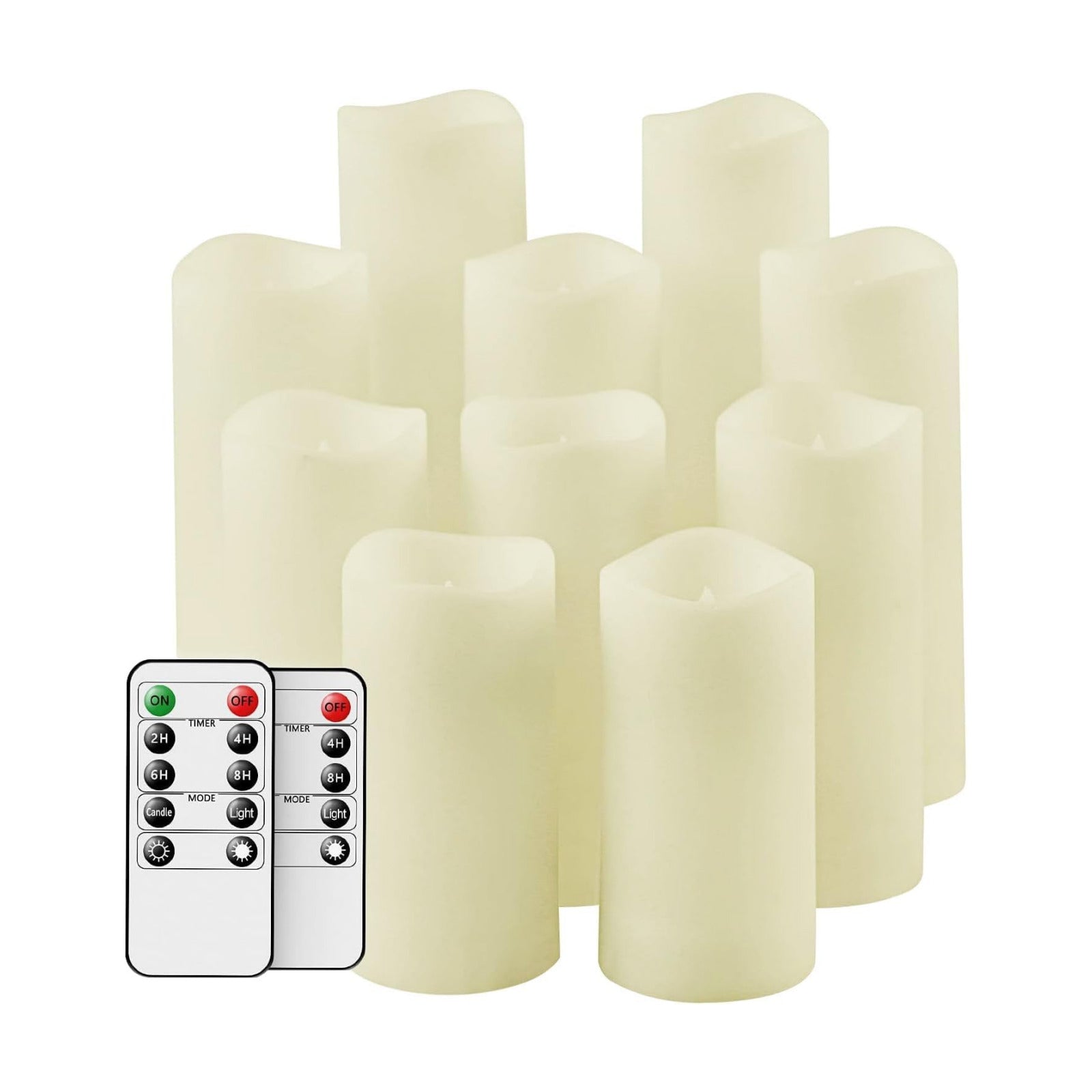 Flameless Candles, LED Flickering Candles Set of 10 (H 4" 5" 6" 7" xD 2.2") Waterproof Candles, Resin Plastic, Indoor