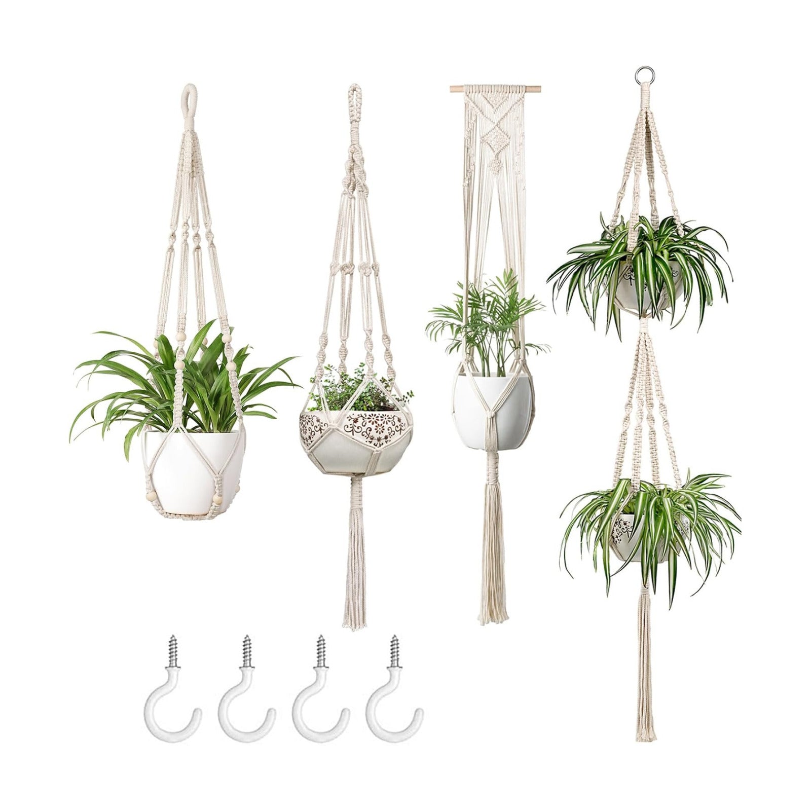Macrame Plant Hangers Indoor Hanging Planter Basket Wall Decorative Flower Pot / Ivory / Set of 4