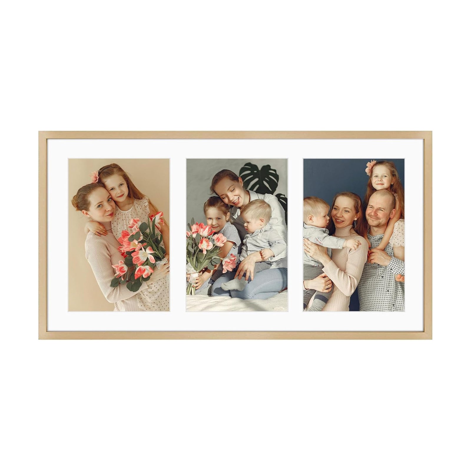 Golden State Art 8.5x16.3 Collage Frame for 3 5x7 Photos Gold 1 Pack | Aluminum Picture Frame with Real Glass Front