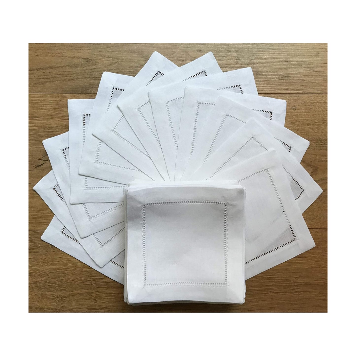White Linen Cocktail Napkin 6"x6" Set of 50 Linen Cloth Napkin Coasters-Ladder Hemstitch 100% Linen Beverage Party