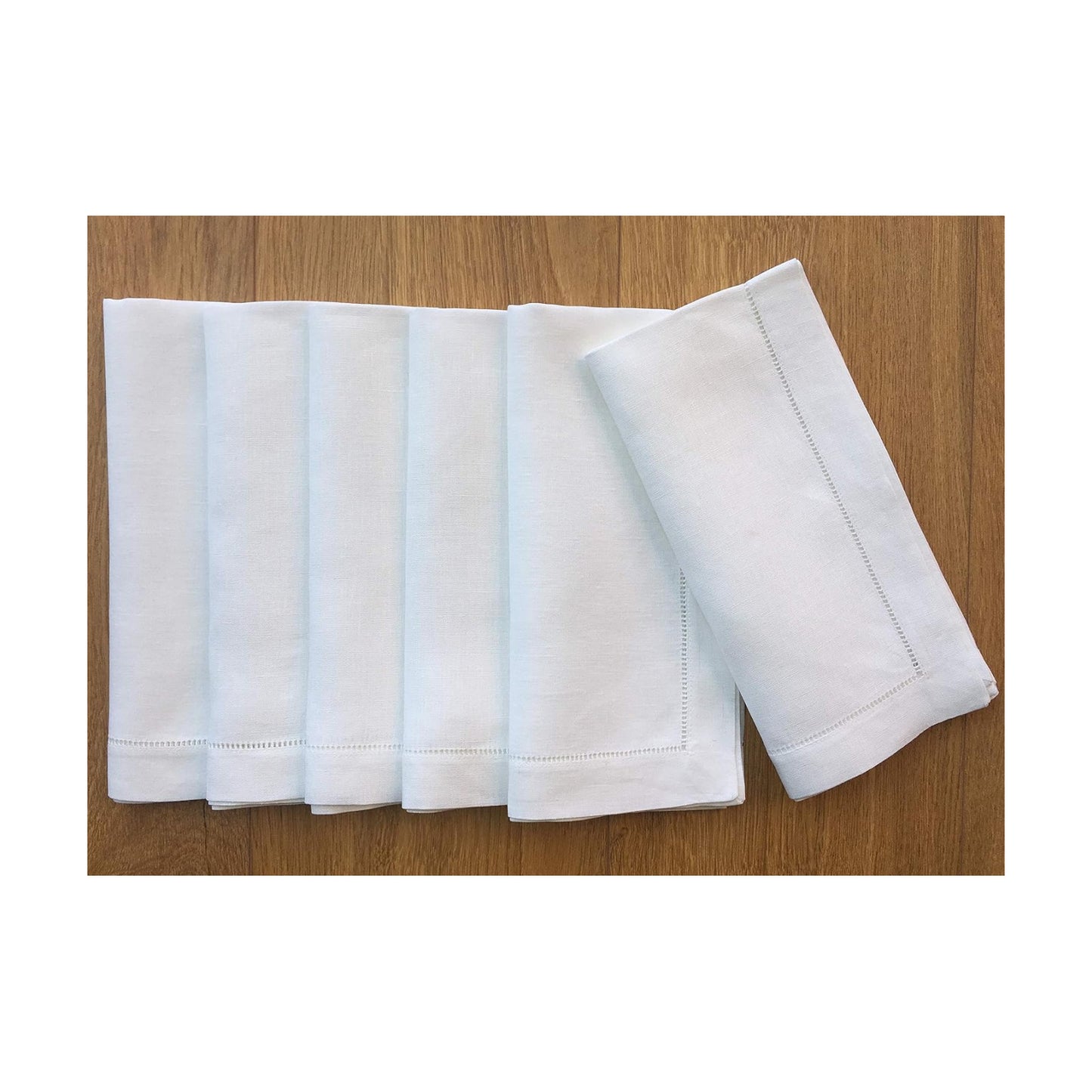 White Linen Hem Stitch Dinner Napkins - Set of 6 20"x20"-Ladder hemstitch 100% Linen Cloth Napkins
